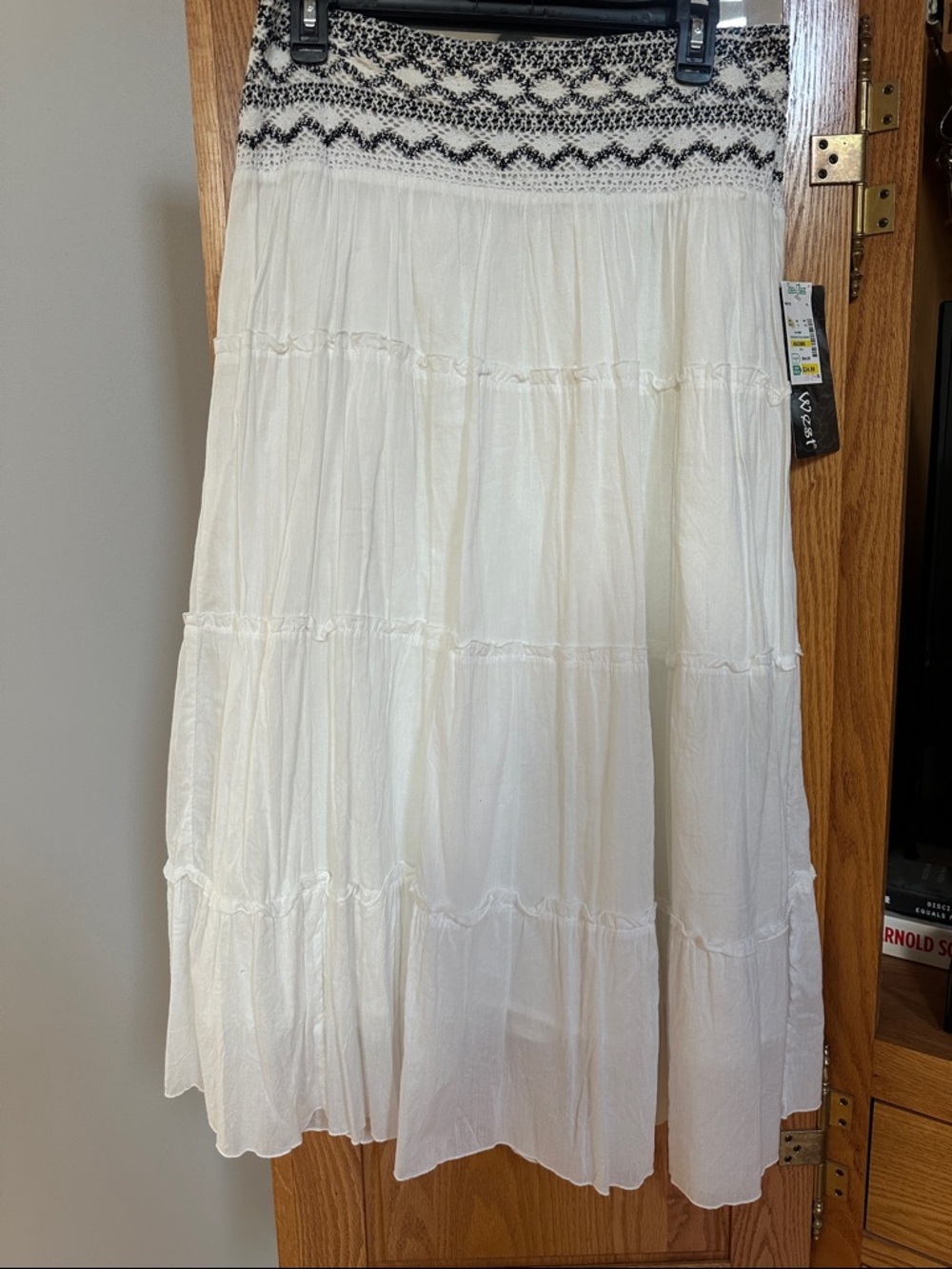 Studio West Cream Maxi Skirt with Black Smocked Waist